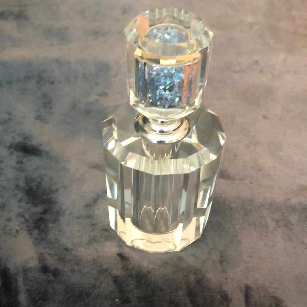 Oleg Cassini Crystal Perfume Bottle with Silver Accents